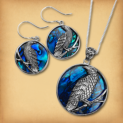 Silver Raven Earrings w/Shell