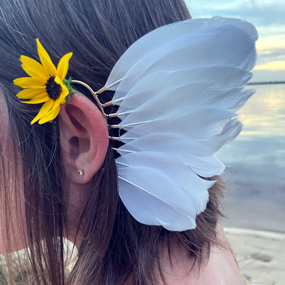 White Feather Wire Ear Cuff