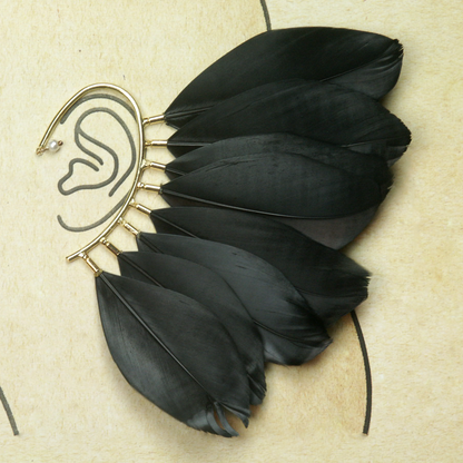 Black Feather Wire Ear Cuff