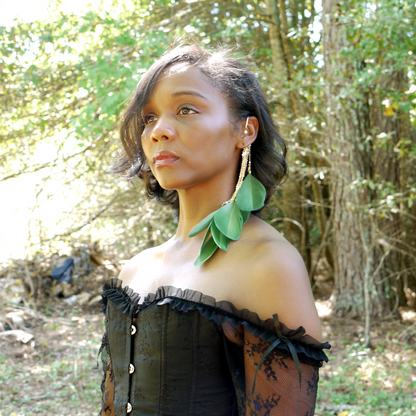 Green Feather Dangle Wire Ear Cuff