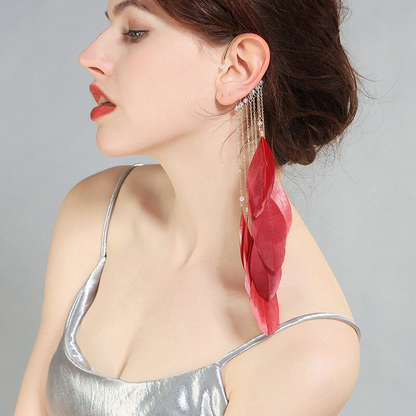 Red Feather Dangle Wire Ear Cuff