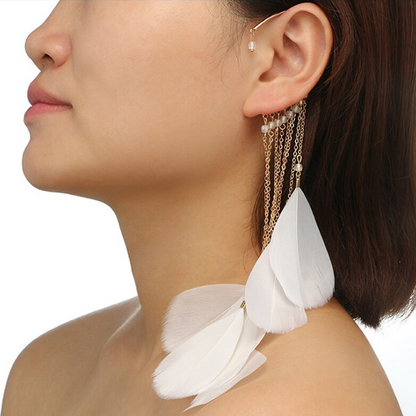 White Feather Dangle Wire Ear Cuff