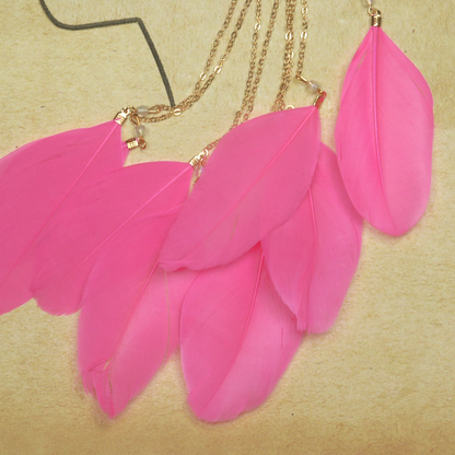 Hot Pink Feather Dangle Wire Ear Cuff