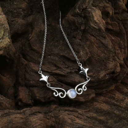 Silver Moonstone Scroll Necklace