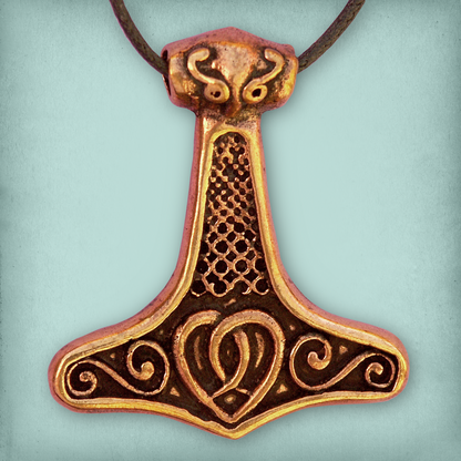 Bronze Thor's Hammer Pendant with Heart