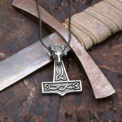 Pewter Ram's Head Thor's Hammer