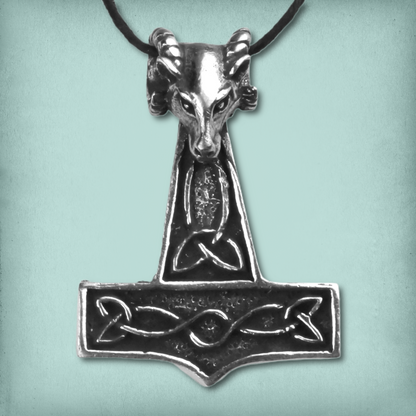 Pewter Ram's Head Thor's Hammer