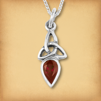 Silver Garnet Trinity Knot Pendant