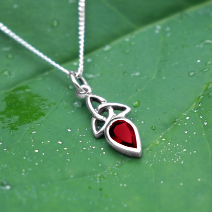 Silver Garnet Trinity Knot Pendant