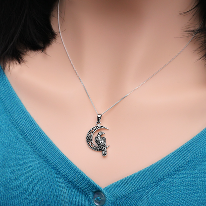 Silver Celtic Moon Raven Pendant