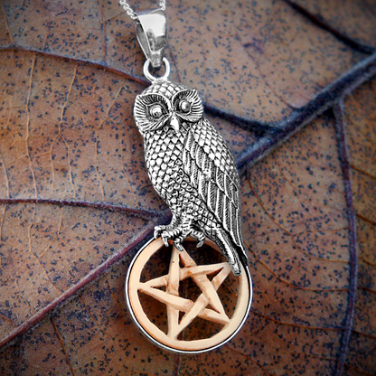 Silver Owl with Bone Pentacle Pendant