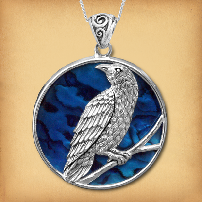 Silver Raven Pendant w/Shell