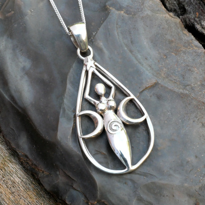 Silver Teardrop Goddess Pendant