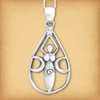 Silver Teardrop Goddess Pendant