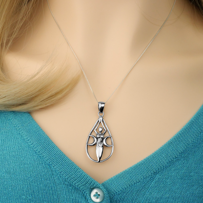 Silver Teardrop Goddess Pendant