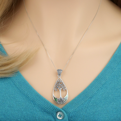 Silver Teardrop Tree Pendant