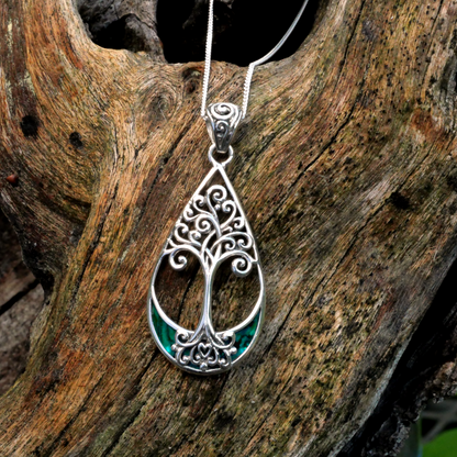 Silver Teardrop Tree Pendant