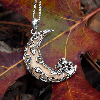 Silver Mushroom Moon Pendant