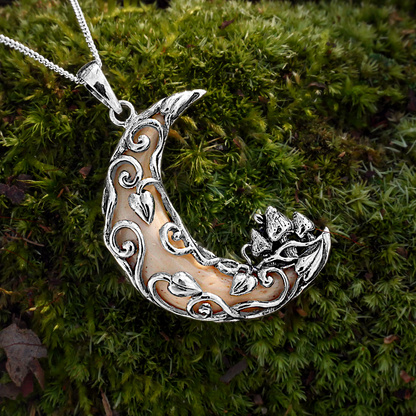 Silver Mushroom Moon Pendant