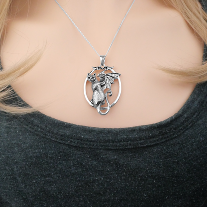 Silver Bat-Winged Cat Pendant