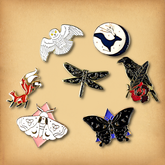 Clearance sale bundle of 7 enamel pins. Discounted, discontinued stock.