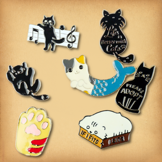 Clearance sale bundle of 7 enamel pins. Discounted, discontinued stock.