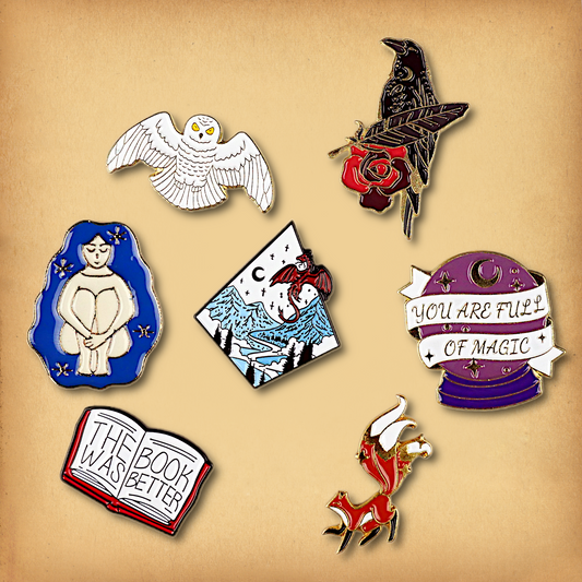 Clearance sale bundle of 7 enamel pins. Discounted, discontinued stock.