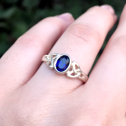 Silver Sapphire Celtic Ring