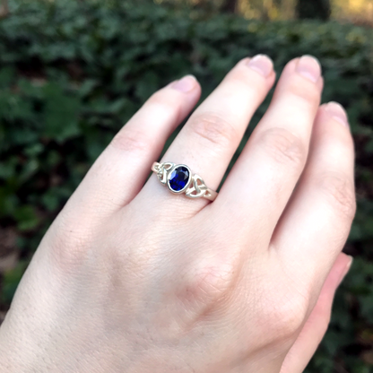 Silver Sapphire Celtic Ring