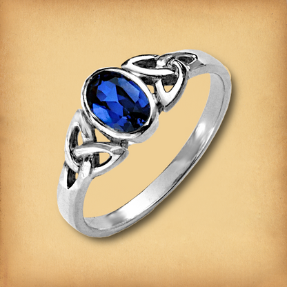 Silver Sapphire Celtic Ring