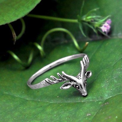 Silver Stag's Head Ring