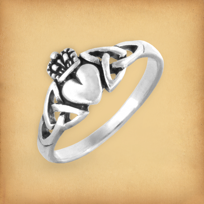 Silver Knotwork Claddagh Ring