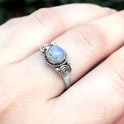 Silver Moonstone Spirals Ring