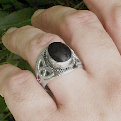 Silver Celtic Onyx Men's Ring