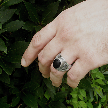 Silver Celtic Onyx Men's Ring