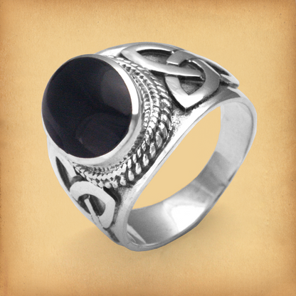 Silver Celtic Onyx Men's Ring