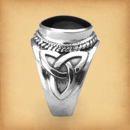 Silver Celtic Onyx Men's Ring