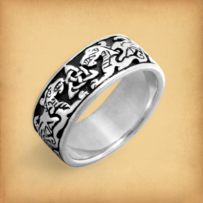 Silver Celtic Dragons Ring