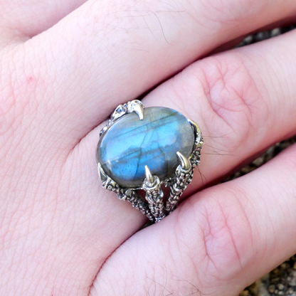 Silver Labradorite Dragon's Claw Ring