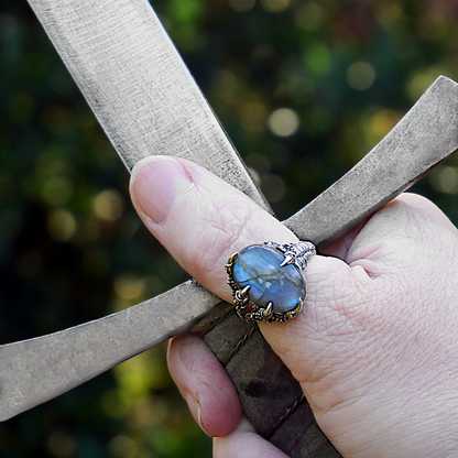 Silver Labradorite Dragon's Claw Ring