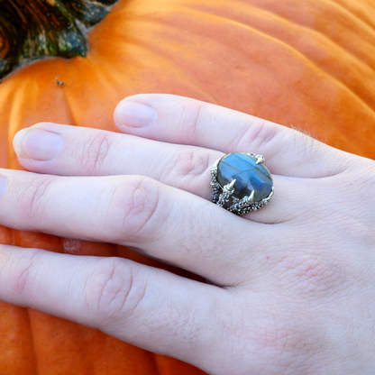 Silver Labradorite Dragon's Claw Ring