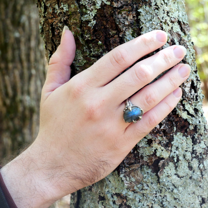 Silver Labradorite Dragon's Claw Ring