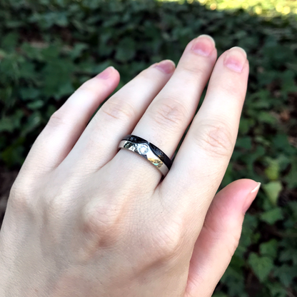 Black and Silver Chevron Ring